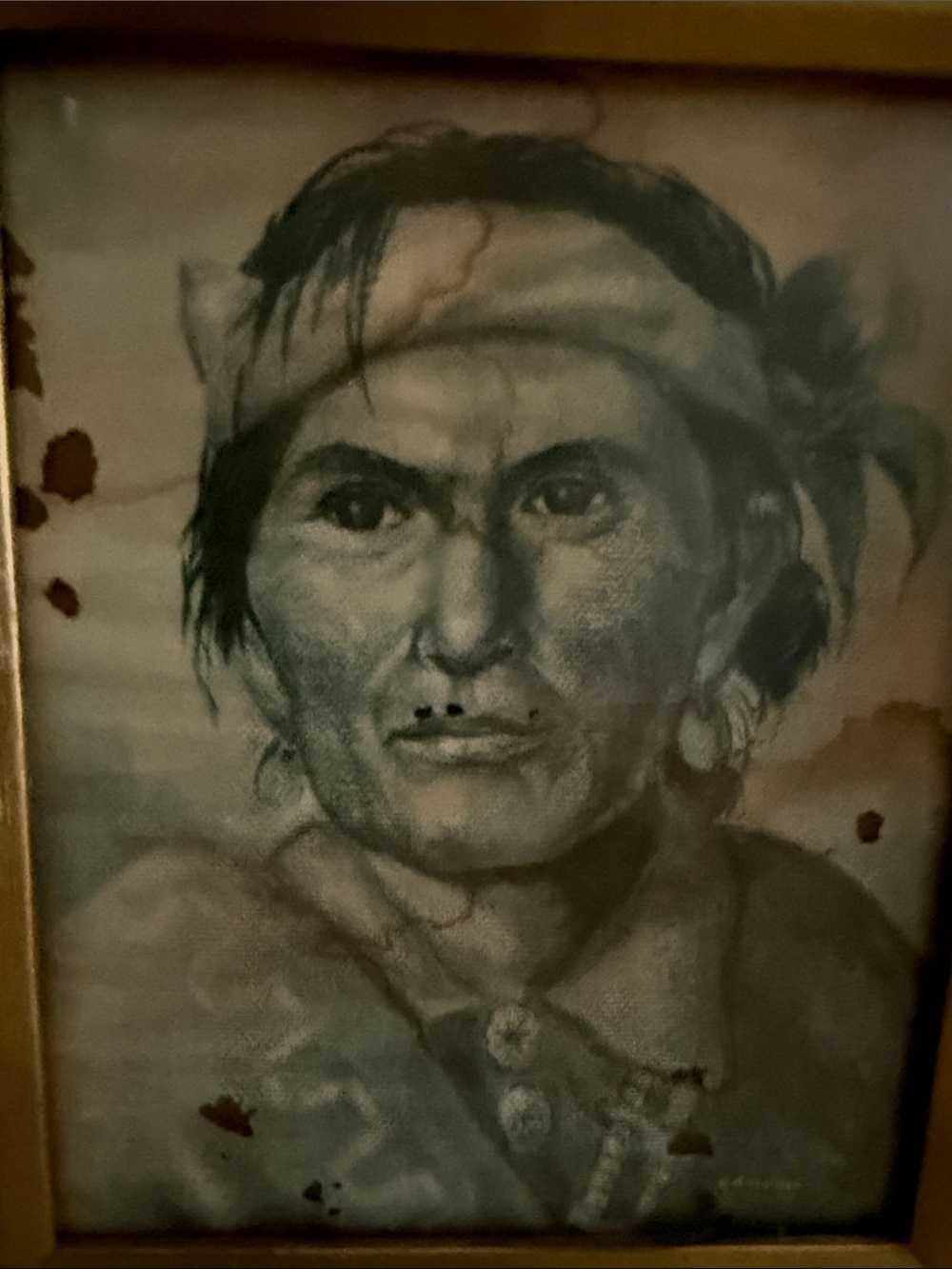 Antique Gold Framed Native American signed artwork 13”x11” - Picture 4 of 4
